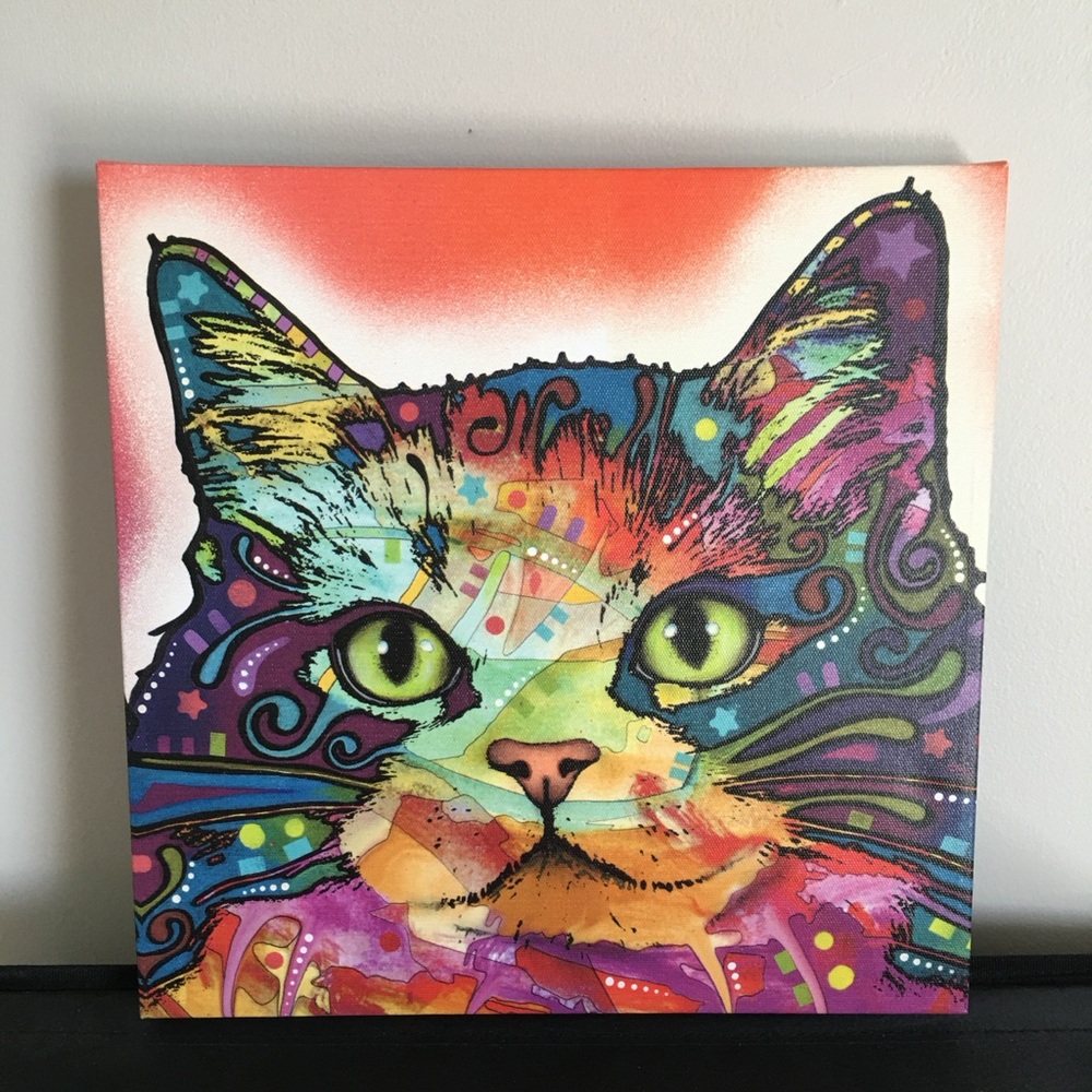 New Dean Russo “Ragamuffin”Colorful Contemporary Canvas Cat Print, 12x12” Dorm